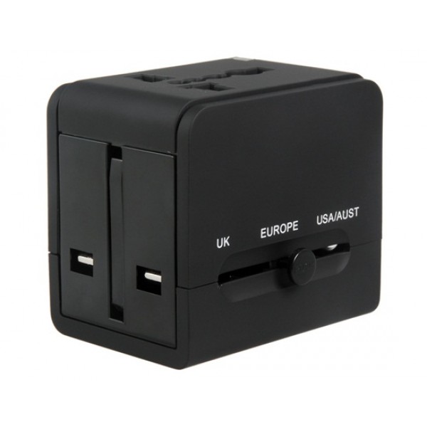 Dual USB Universal World Travel Power Adapter (Black)